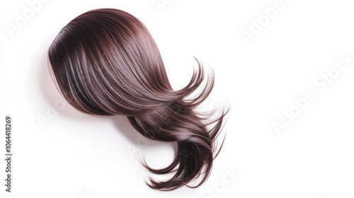 Smooth Brown Wig with Flowing Strands on White Background