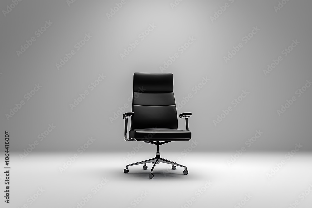 A sleek black office chair is prominently displayed against a minimalist gray background, highlighting its ergonomic design and professional appeal. A sleek black office chair is prominently displayed against a minimalist gray background, highlighting its ergonomic design and professional appeal.