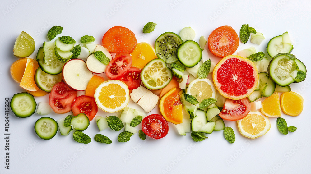 Collection of fresh fruit and vegetable slices Collection of fresh fruit and vegetable slices