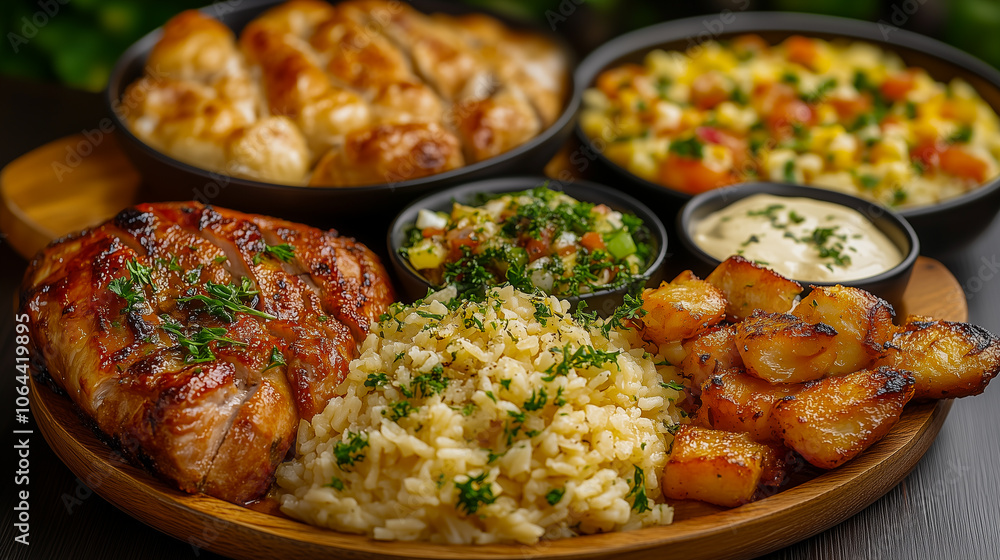 Fototapeta premium Comida suavely em uma mesa de madeira 