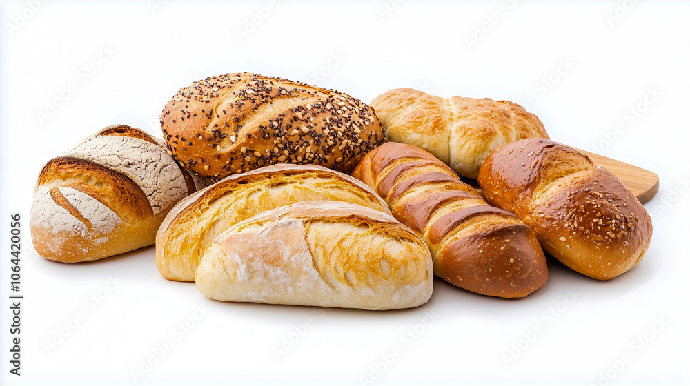 Composition with bread and rolls isolated on white Composition with bread and rolls isolated on white