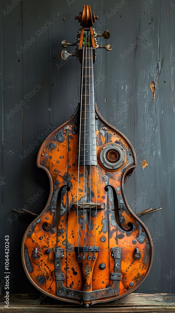Naklejka premium Steampunk Double Bass: A Unique and Artistic Instrument