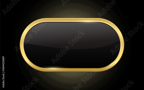 Blank Rounded Rectangle Button , Black and Gold rounded rectangle badge icon for the Best product ,Realistic Golden vector design shiny glossy elegant design for empty label