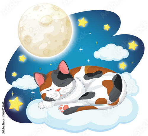 Cat Dreaming Under the Moonlight