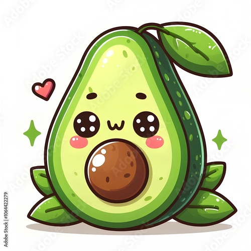 Adorable kawaii avocado with chubby and very cute shape, big bright eyes, sweet smile, white background for print, frame, stickers, etc, generative ai photo