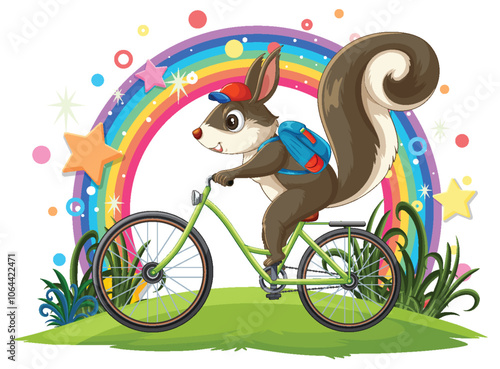 Squirrel Biking Under a Rainbow