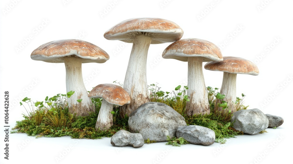 Vibrant Mushroom Group on Natural Background Vibrant Mushroom Group on Natural Background