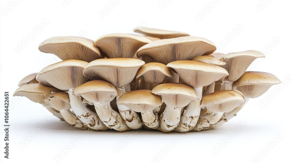 Fresh Mushrooms on White Background Display Fresh Mushrooms on White Background Display