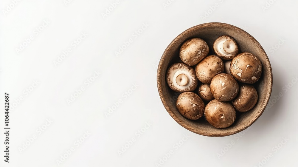 Fresh Mushrooms in Wooden Bowl for Culinary Use Fresh Mushrooms in Wooden Bowl for Culinary Use