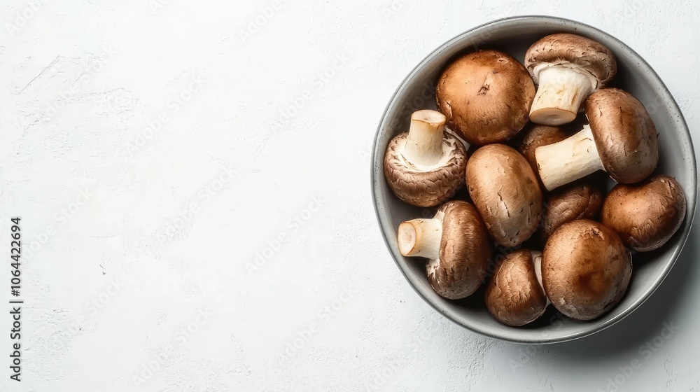 Fresh Brown Mushrooms in a Bowl on White Background Fresh Brown Mushrooms in a Bowl on White Background