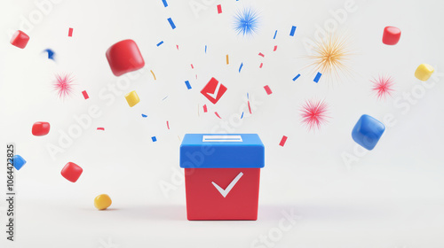 Colorful Ballot Box with Checkmark and Confetti Celebrating Election Day