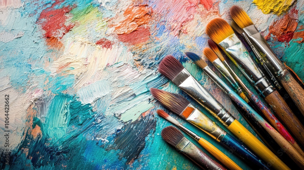 Fototapeta premium Colorful Painting Brushes on Artistic Palette