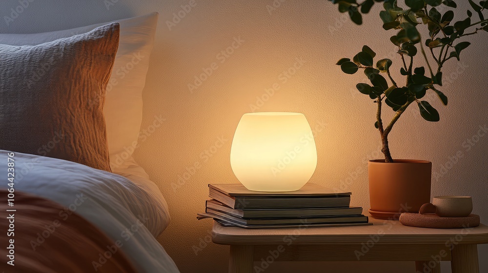 Soft Glow of a Night Lamp in a Cozy Bedroom Setting Soft Glow of a Night Lamp in a Cozy Bedroom Setting