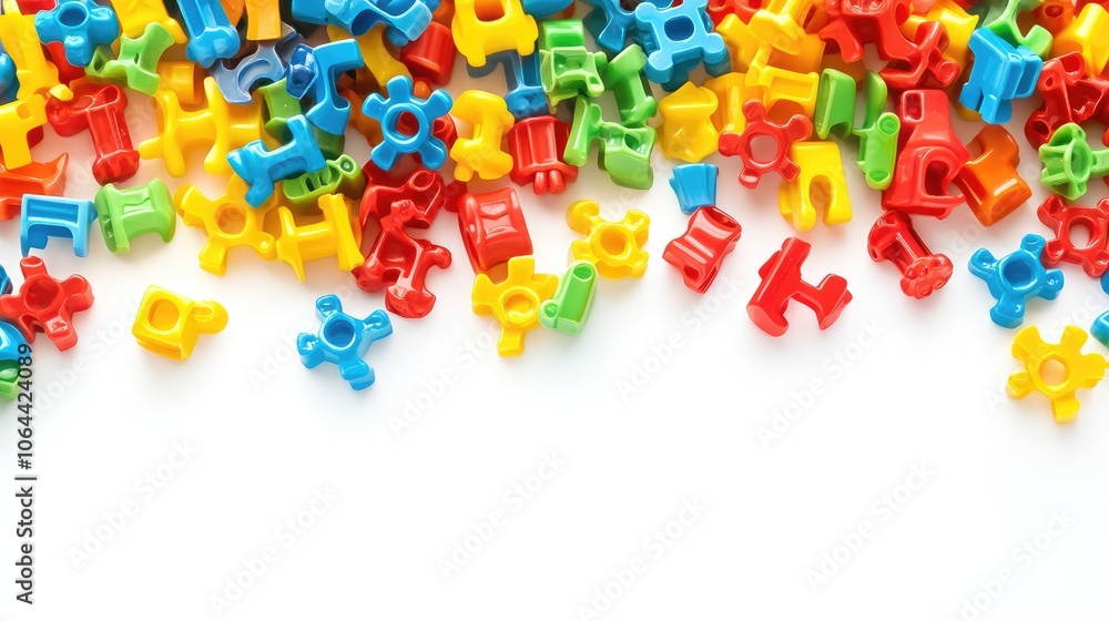 Colorful Plastic Toy Pieces on White Background Colorful Plastic Toy Pieces on White Background
