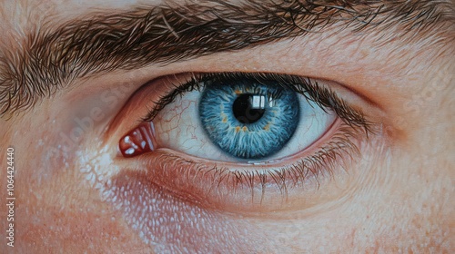 Close-up of a human eye showcasing vibrant blue iris and detailed eyelashes, reflecting curiosity and emotion.