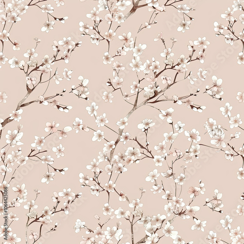 Seamless Floral Design with Cherry Blossoms and Petals