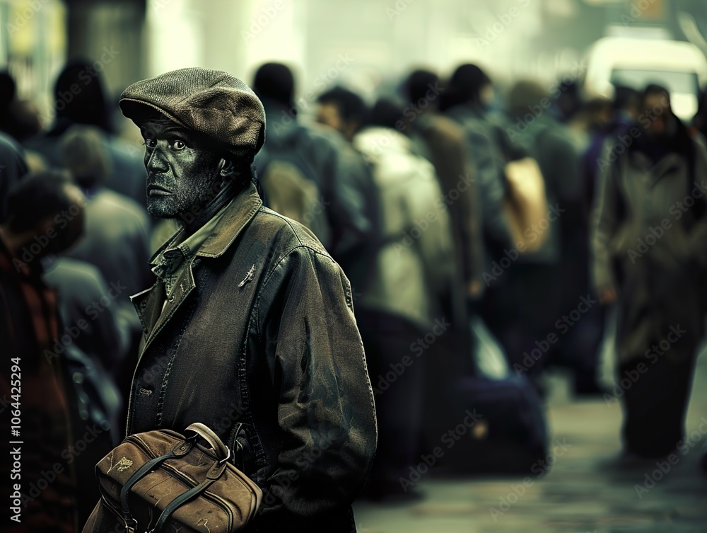 Obraz premium A Man Walking Through a Crowded Street in the City