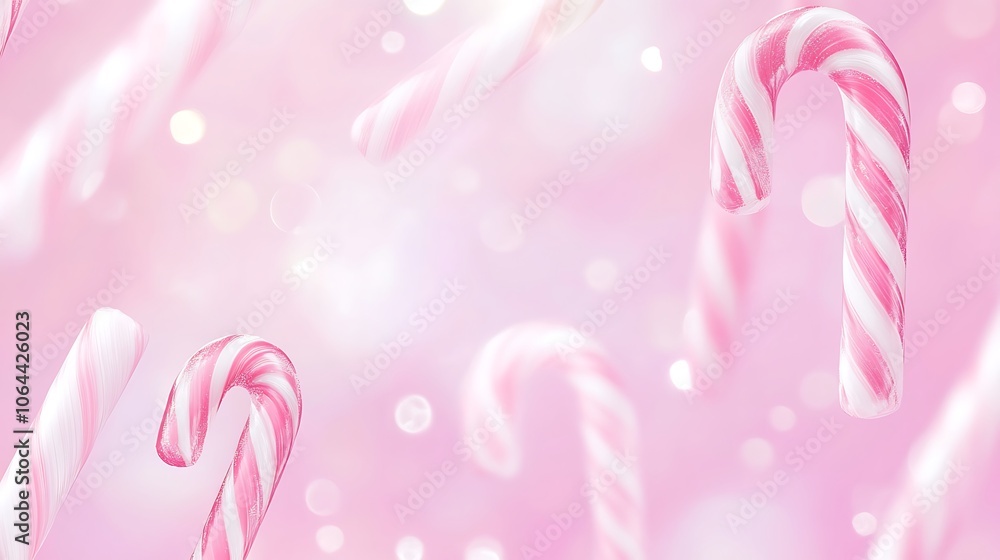 Pink and White Candy Canes Falling on a Pink Background Pink and White Candy Canes Falling on a Pink Background