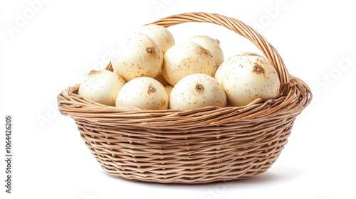 Fresh White Potatoes in a Woven Basket