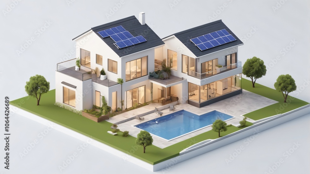 Modern House with Swimming Pool and Solar Panels Modern House with Swimming Pool and Solar Panels