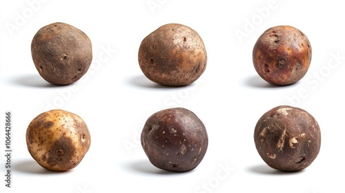 Diverse Collection of Raw Potatoes on White Background