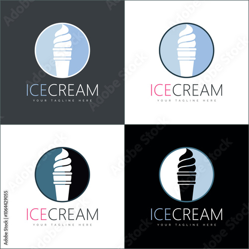 Ice cream cone logo silhouette modern logo set template design