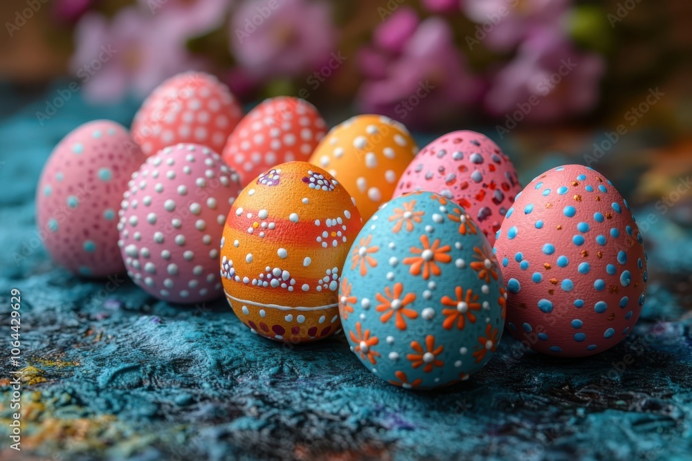 Obraz premium Vibrant easter celebration with hand painted eggs for festive greeting card design