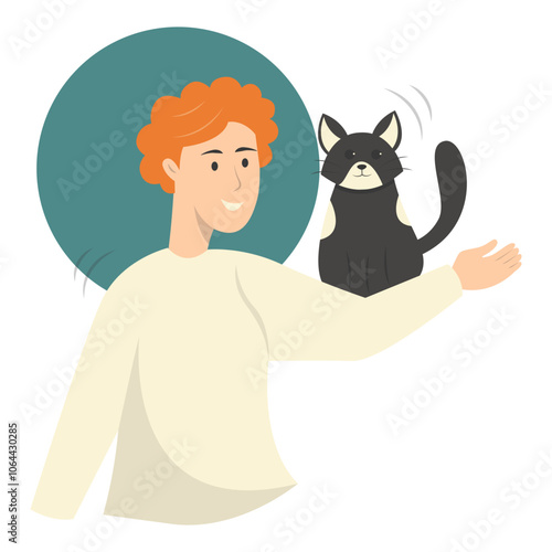 People Holding Cute Cat Illustration. Flat Vector Character Design on White Background.