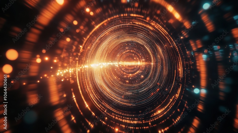 3d illustration of abstract geometric composition with glowing particles in dark space. 3d illustration of abstract geometric composition with glowing particles in dark space.