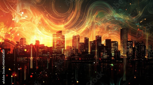 Wallpaper Mural Abstract futuristic background of the night city. 3D illustration. Torontodigital.ca