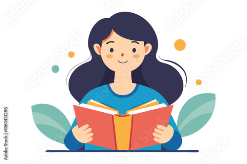 a girl read books on white background vector art illustration