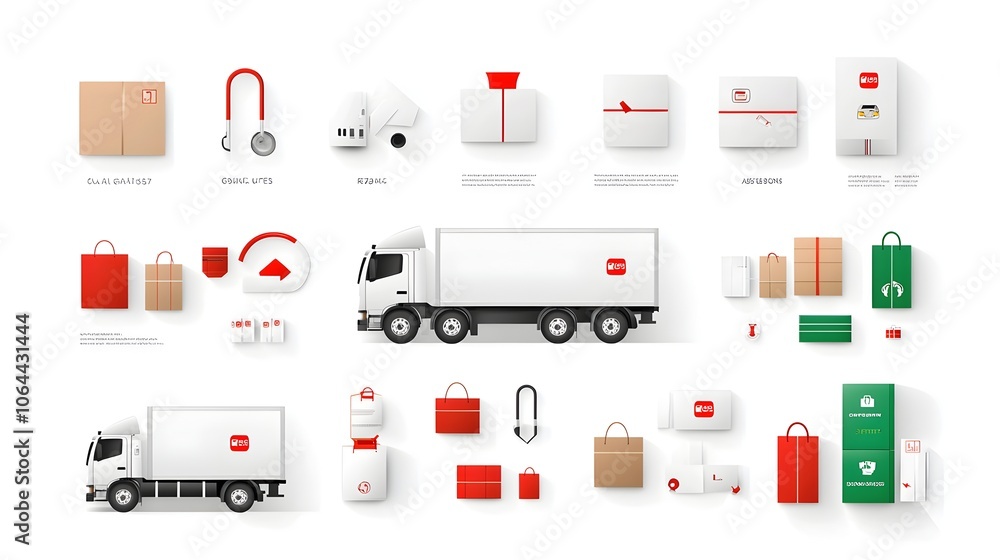 depicting a collection of delivery and logistics icons including trucks packages and various symbols related to the transportation storage and distribution of goods and merchandise depicting a collection of delivery and logistics icons including trucks packages and various symbols related to the transportation storage and distribution of goods and merchandise