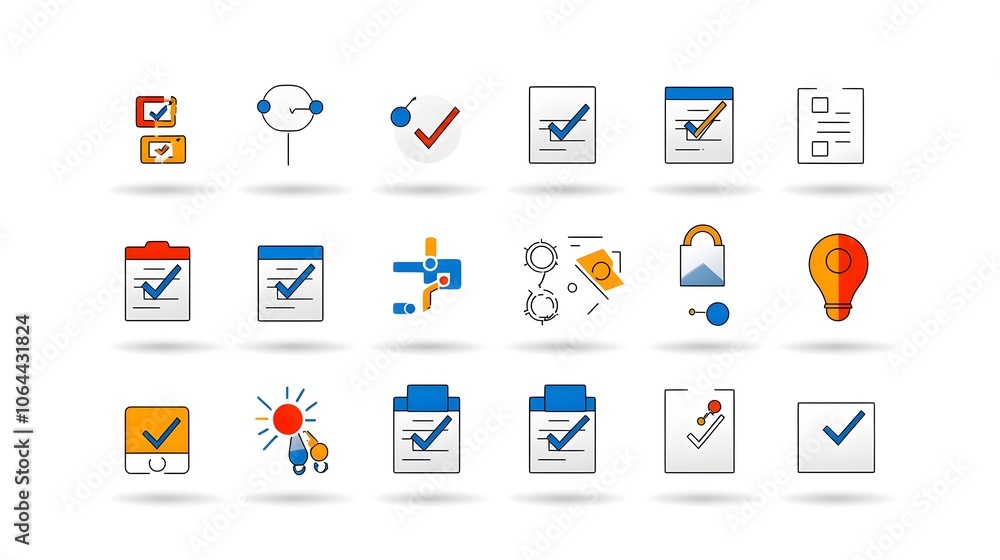 Collection of survey related icons featuring checkboxes forms and question symbols Designed with a minimalist vector based style against a clean white background Ideal for user interface Collection of survey related icons featuring checkboxes forms and question symbols Designed with a minimalist vector based style against a clean white background Ideal for user interface