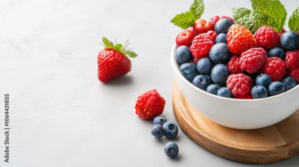Fresh Berries in a Bowl with Mint Garnish Fresh Berries in a Bowl with Mint Garnish