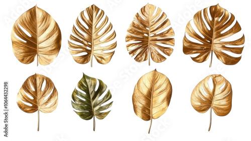 Vibrant Golden Monstera Leaves Arranged in an Artistic Display Generative AI photo