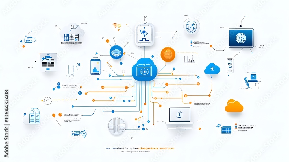 A set of icons and symbols representing robotic process automation cloud computing data analysis and other technology concepts on a clean white background A set of icons and symbols representing robotic process automation cloud computing data analysis and other technology concepts on a clean white background