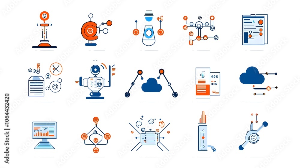 Robotic Process Automation Concept with Icons and Symbols of Bots Cloud ...