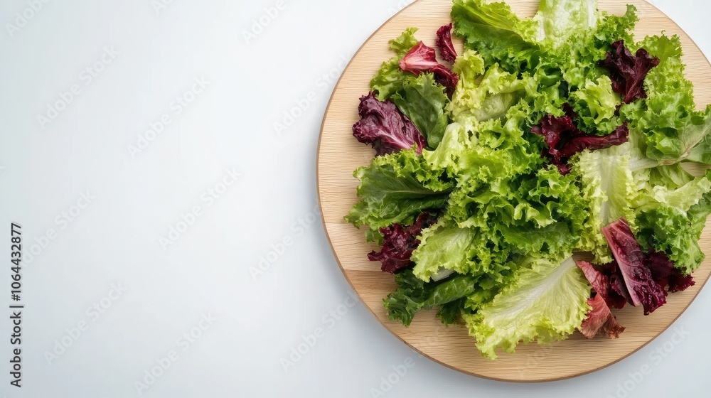 Fresh Salad Leaves on a Wooden Plate Fresh Salad Leaves on a Wooden Plate