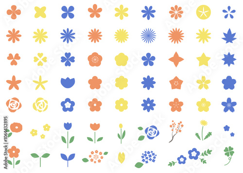 カラフルな花と植物のアイコンイラストセット