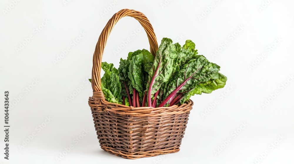 Fresh Swiss Chard in Wicker Basket Fresh Swiss Chard in Wicker Basket