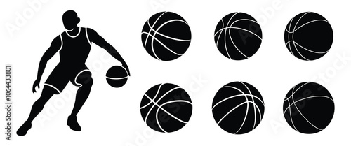 Black basketball silhouette, Basketball ball isolated icon, vector illustration.