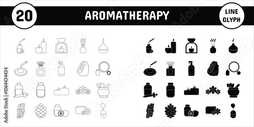 Aromatherapy Line Glyph Vector Illustration Icon Sticker Set Design Materials