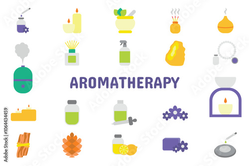 Aromatherapy Flat Vector Illustration Icon Sticker Set Design Materials