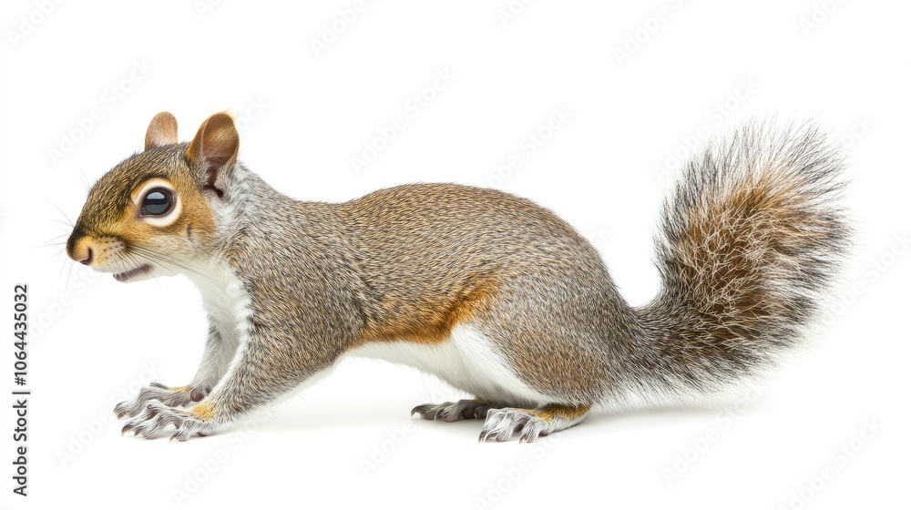 Realistic Squirrel with Fluffy Tail on White Background Realistic Squirrel with Fluffy Tail on White Background