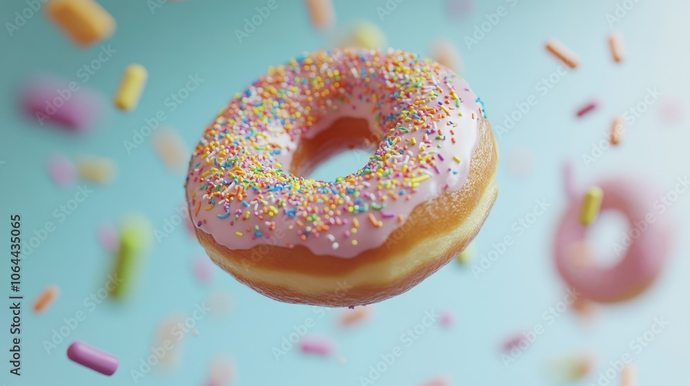 Colorful Floating Donut with Sprinkles and Candy Colorful Floating Donut with Sprinkles and Candy
