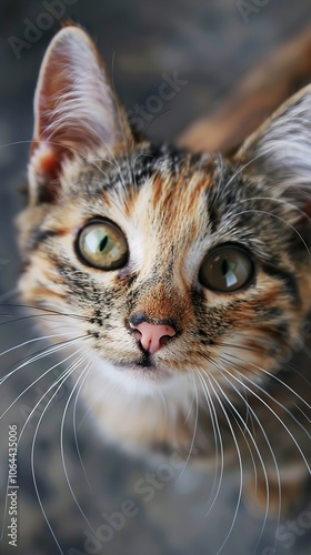 Close-up Portrait of a Cute Tabby Cat with Whiskers