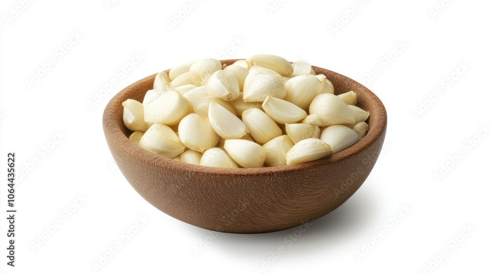 Fresh Garlic Cloves in Wooden Bowl Fresh Garlic Cloves in Wooden Bowl