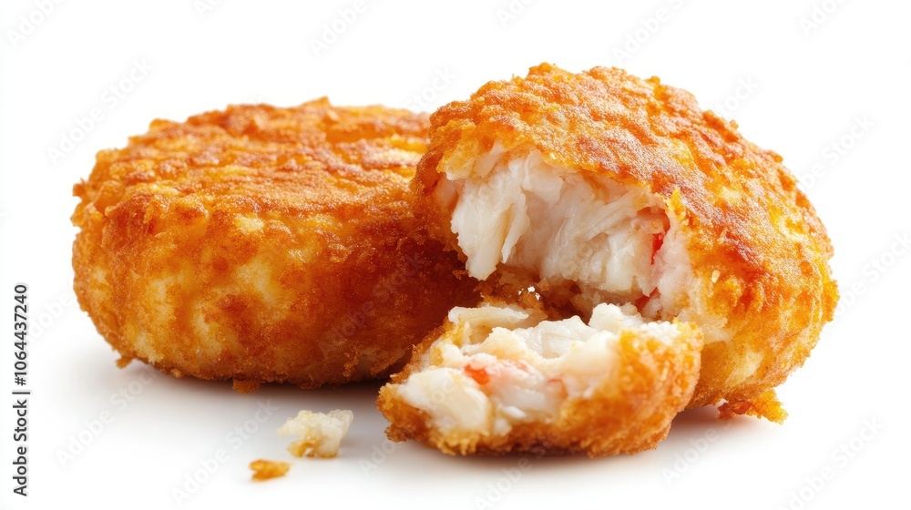 Crispy Golden Crab Cakes on White Background Crispy Golden Crab Cakes on White Background