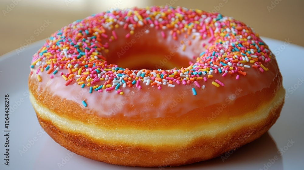 Colorful Donut with Sprinkles on a White Plate Colorful Donut with Sprinkles on a White Plate