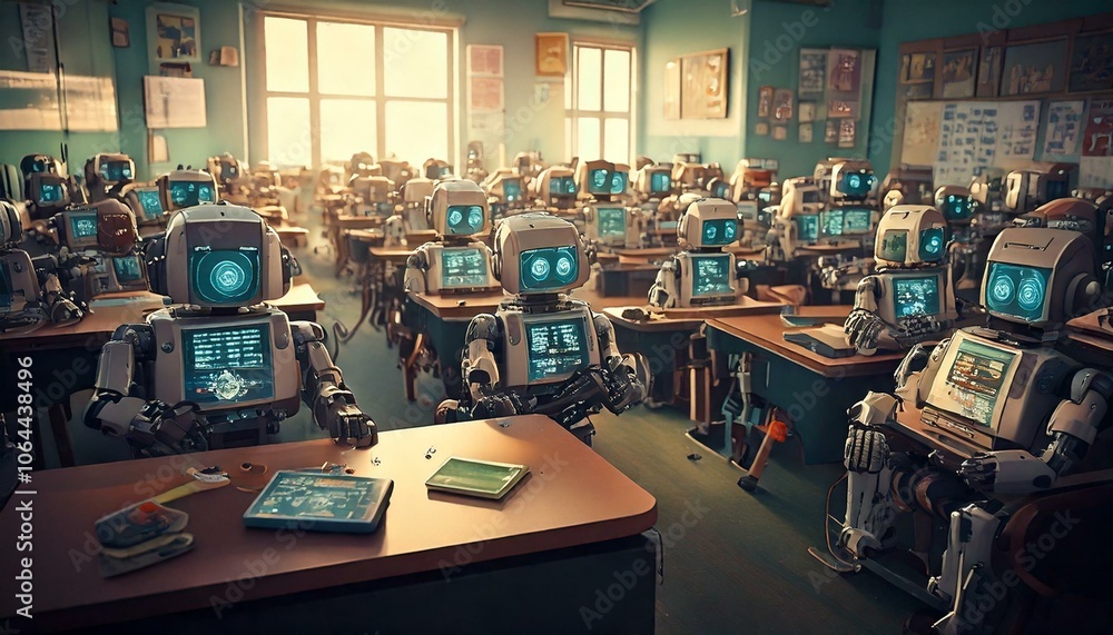 generative AI. Hundreds of robots in the form of cellphones are in the classroom generative AI. Hundreds of robots in the form of cellphones are in the classroom